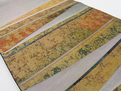 平和屋着物■六通太鼓柄袋帯 螺鈿箔 幾何学文様 引箔 正絹 逸品 AAAE8062Atn