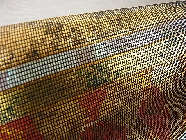 平和屋着物■六通太鼓柄袋帯 螺鈿箔 幾何学文様 引箔 正絹 逸品 AAAE8062Atn