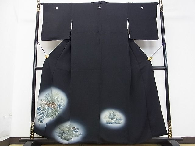 平和屋着物■豪華黒留袖　手描き　風景樹林文　金彩　逸品　DAAC7934ud