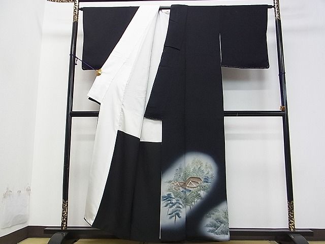 平和屋着物■豪華黒留袖　手描き　風景樹林文　金彩　逸品　DAAC7934ud
