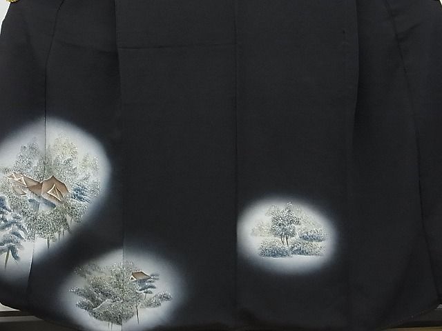 平和屋着物■豪華黒留袖　手描き　風景樹林文　金彩　逸品　DAAC7934ud