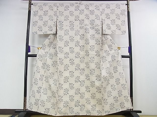 平和屋本店■極上　浦野理一　経節紬　単衣　市松草花文　逸品　DZAA0491kh4