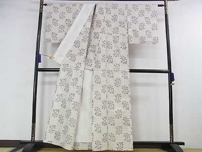 平和屋本店■極上　浦野理一　経節紬　単衣　市松草花文　逸品　DZAA0491kh4