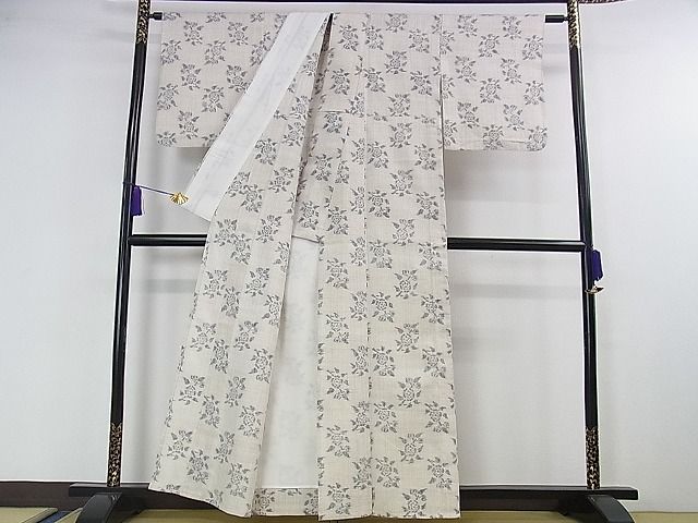 平和屋本店■極上　浦野理一　経節紬　単衣　市松草花文　逸品　DZAA0491kh4