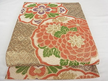 平和屋着物■六通柄京袋帯 花丸文 金糸 正絹 逸品 AAAE8463Apf