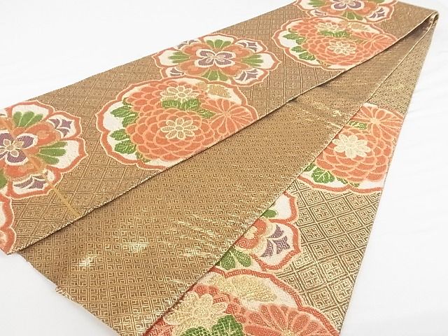 平和屋着物■六通柄京袋帯 花丸文 金糸 正絹 逸品 AAAE8463Apf
