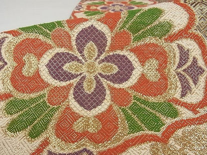 平和屋着物■六通柄京袋帯 花丸文 金糸 正絹 逸品 AAAE8463Apf