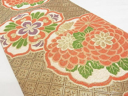 平和屋着物■六通柄京袋帯 花丸文 金糸 正絹 逸品 AAAE8463Apf