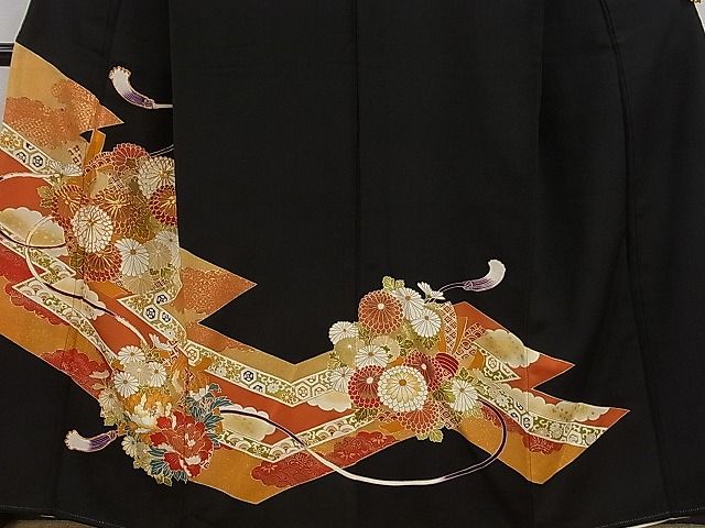 平和屋着物■豪華黒留袖　駒刺繍　吉祥草花丸文　金彩　逸品　CAAC9794ze