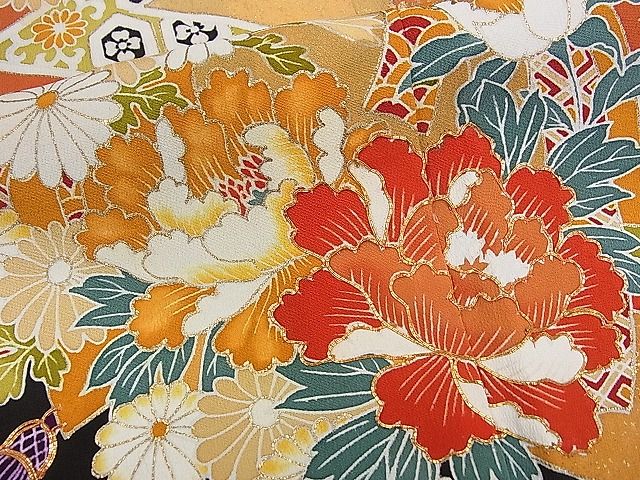 平和屋着物■豪華黒留袖　駒刺繍　吉祥草花丸文　金彩　逸品　CAAC9794ze