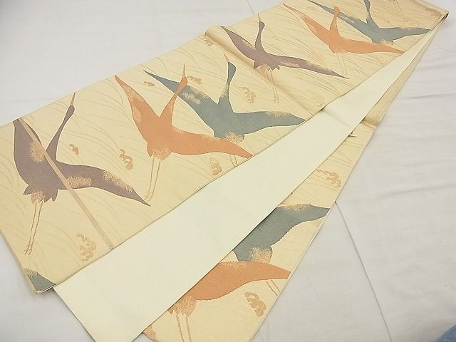 平和屋着物◎六通柄袋帯 飛鶴立波文 金糸 逸品 BAAD3005kj