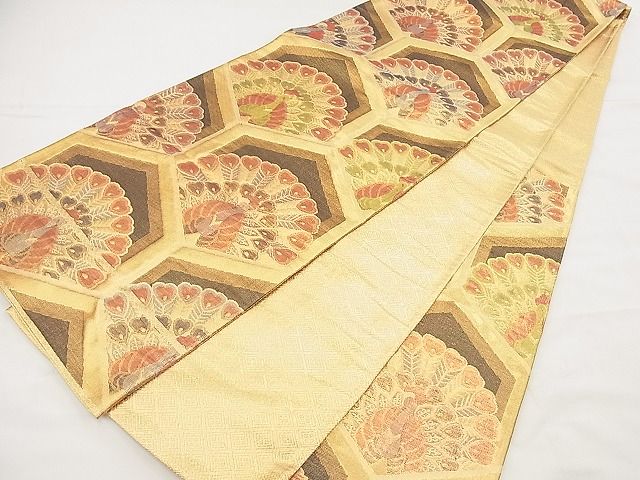 平和屋着物◎佐賀錦 六通柄袋帯 亀甲孔雀文 金糸 逸品 BAAD3049kj