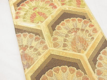 平和屋着物◎佐賀錦 六通柄袋帯 亀甲孔雀文 金糸 逸品 BAAD3049kj