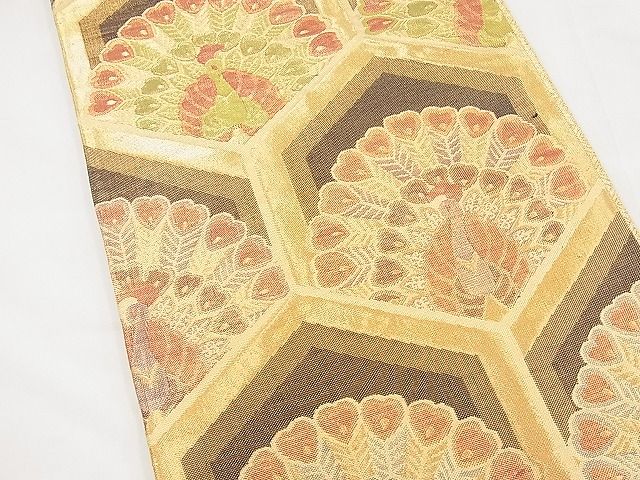 平和屋着物◎佐賀錦 六通柄袋帯 亀甲孔雀文 金糸 逸品 BAAD3049kj
