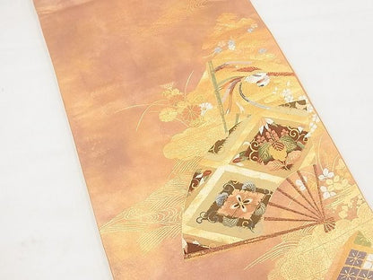 平和屋着物◎六通柄袋帯 唐織 山取扇面舞楽菱紋 金糸 逸品 BAAD6017kj