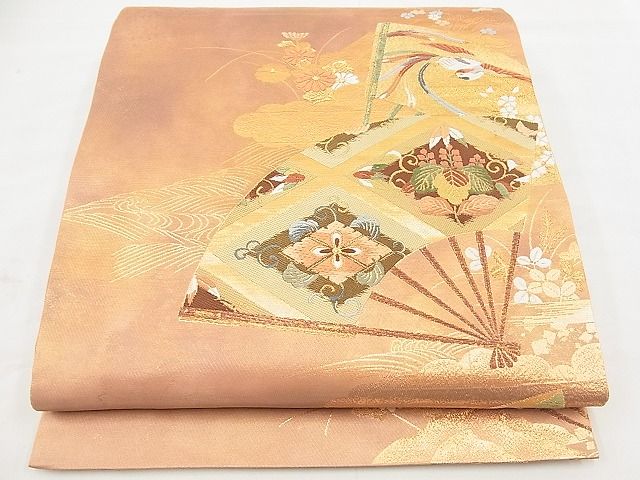 平和屋着物◎六通柄袋帯 唐織 山取扇面舞楽菱紋 金糸 逸品 BAAD6017kj