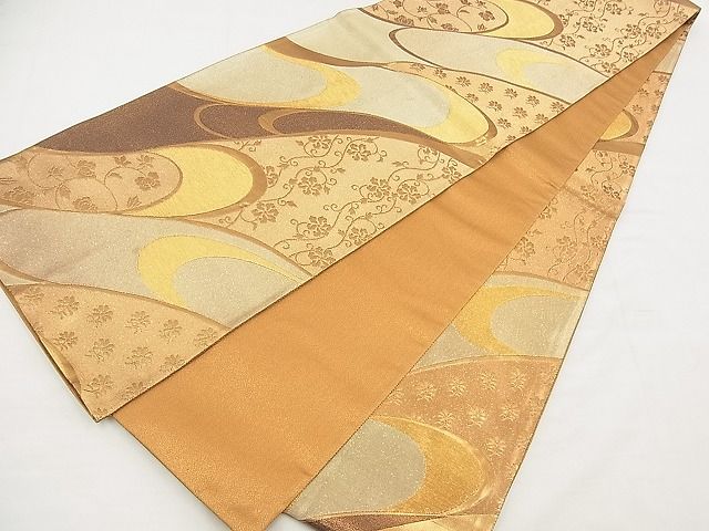 平和屋着物◎全通柄袋帯 流水花文 金糸 逸品 BAAD6044kj