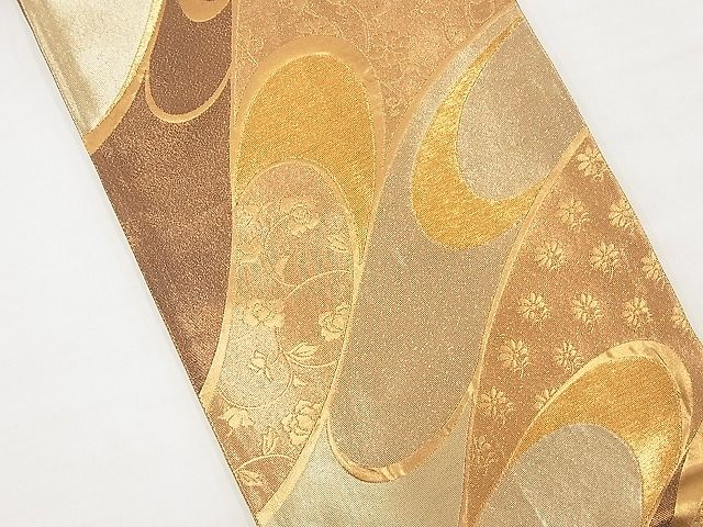 平和屋着物◎全通柄袋帯 流水花文 金糸 逸品 BAAD6044kj