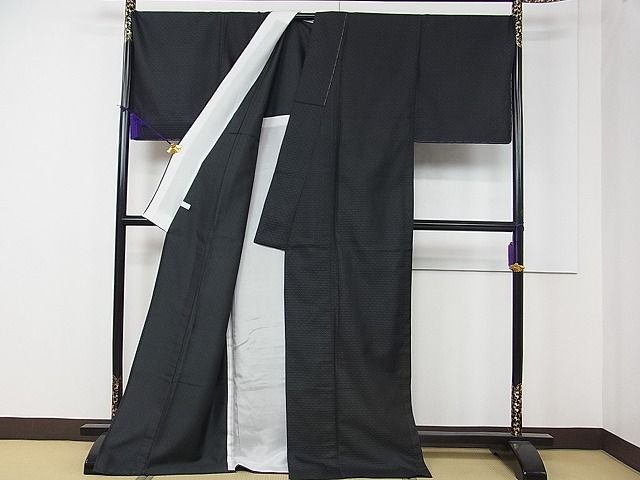 平和屋本店▽極上　本場筑前博多織　お召　単衣　切子　筑前織物謹製　黒緑色　証紙付き　逸品　未使用　CZAA0007s4