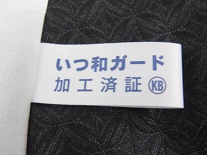 平和屋本店▽極上　本場筑前博多織　お召　単衣　切子　筑前織物謹製　黒緑色　証紙付き　逸品　未使用　CZAA0007s4
