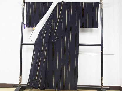 平和屋本店■極上　浦野理一　経節紬　単衣　変わり縞　逸品　CZAA0014s4