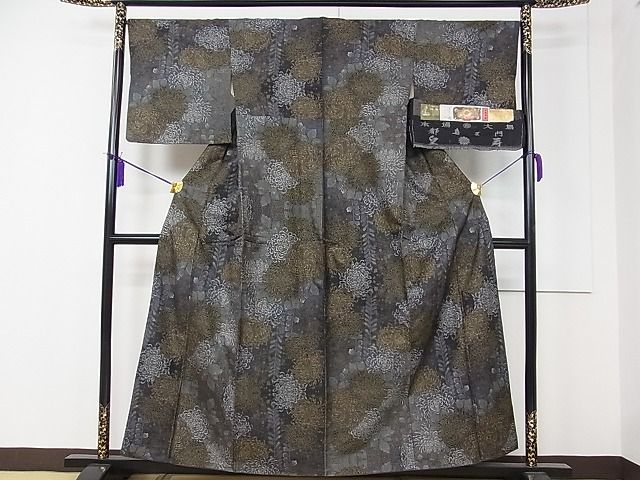平和屋本店■極上　都喜ヱ門　本場大島紬　泥染め　9マルキ　乱菊　藤絹織物謹製　証紙付き　逸品　CZAA0013rv