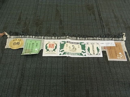 平和屋本店●極上 本場結城紬 重要無形文化財 奥順 100亀甲 吉祥文 証紙付き 逸品 CZAA0036s4