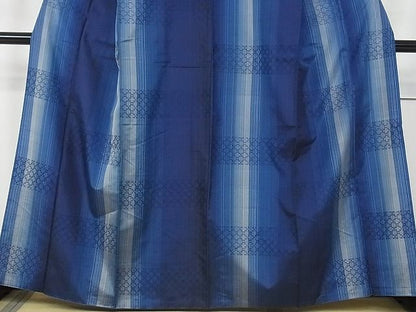 平和屋本店●超希少 日本工芸会正会員 秋山眞和 綾の手紬 手織 本藍染 花織 逸品 CZAA0039s4