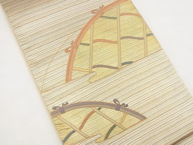 平和屋着物◎太鼓柄袋帯 駒刺繍 如水つづれ 籬 金糸 逸品 BAAE0616kj