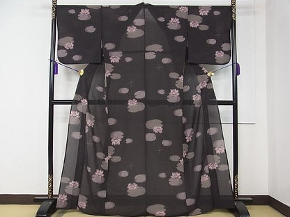 平和屋本店■極上　夏物　撫松庵　セオアルファ　小紋・浴衣兼用　蓮　あめんぼ　洗える着物　CZAA0046s4
