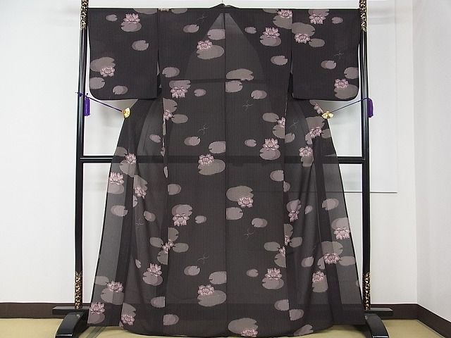 平和屋本店■極上　夏物　撫松庵　セオアルファ　小紋・浴衣兼用　蓮　あめんぼ　洗える着物　CZAA0046s4