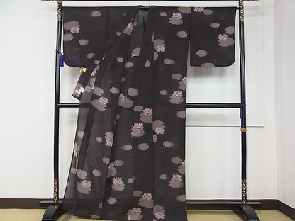 平和屋本店■極上　夏物　撫松庵　セオアルファ　小紋・浴衣兼用　蓮　あめんぼ　洗える着物　CZAA0046s4