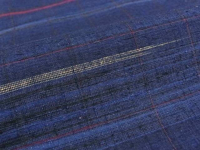 平和屋本店●極上 郡上紬 草木染 横段文 逸品 CZAA0049s4
