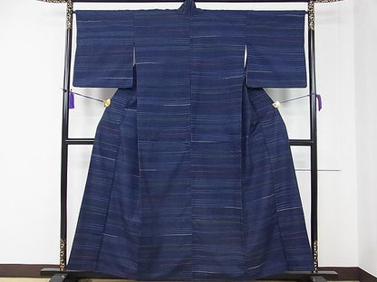 平和屋本店●極上 郡上紬 草木染 横段文 逸品 CZAA0049s4