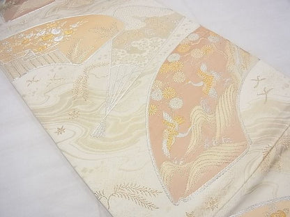 平和屋着物◎六通柄袋帯 地紙飛鶴花文 金銀糸 逸品 BAAD8456fk