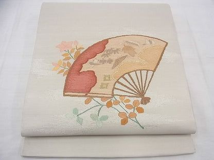 平和屋着物◎太鼓柄袋帯 すくい織 扇面宝尽くし秋草文 金銀糸 逸品 BAAD8562fk