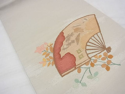 平和屋着物◎太鼓柄袋帯 すくい織 扇面宝尽くし秋草文 金銀糸 逸品 BAAD8562fk