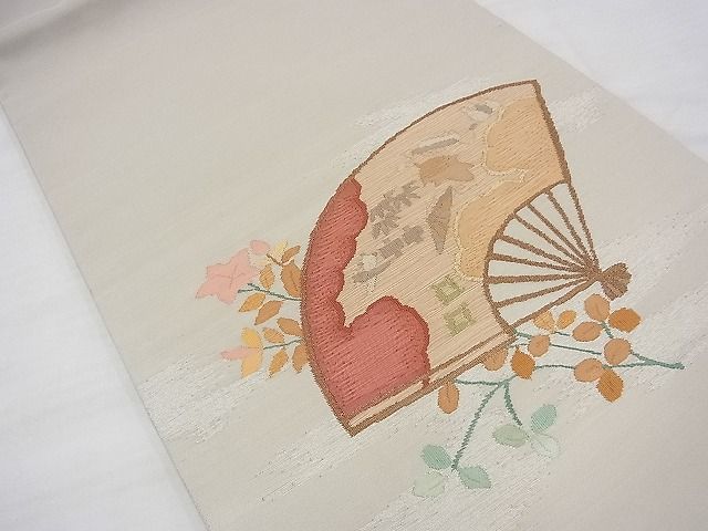 平和屋着物◎太鼓柄袋帯 すくい織 扇面宝尽くし秋草文 金銀糸 逸品 BAAD8562fk