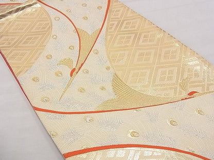 平和屋着物◎六通柄袋帯 唐織 孔雀文 九百錦 金銀糸 逸品 BAAE0014hz