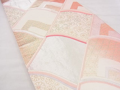 平和屋着物◎六通柄袋帯 唐織 瓦取吉祥花文 金糸 逸品 BAAE0059hz