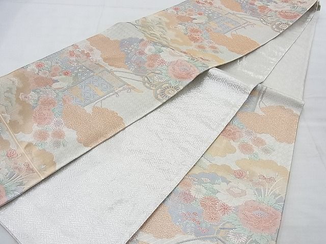 平和屋着物◎宝珠本佐賀錦 六通柄袋帯 雲取り吉祥花車文 金銀糸 逸品 BAAD7858vj