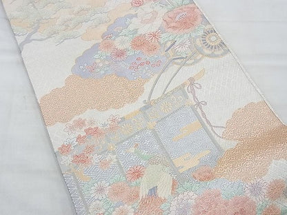 平和屋着物◎宝珠本佐賀錦 六通柄袋帯 雲取り吉祥花車文 金銀糸 逸品 BAAD7858vj