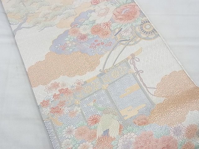 平和屋着物◎宝珠本佐賀錦 六通柄袋帯 雲取り吉祥花車文 金銀糸 逸品 BAAD7858vj