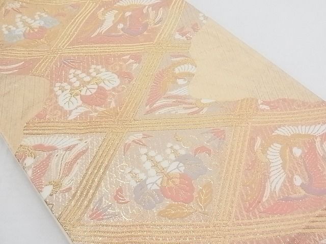 平和屋着物◎六通柄袋帯 花鳥菱文 金糸 正絹 逸品 AAAF6590Ast