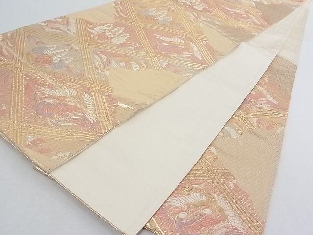 平和屋着物◎六通柄袋帯 花鳥菱文 金糸 正絹 逸品 AAAF6590Ast