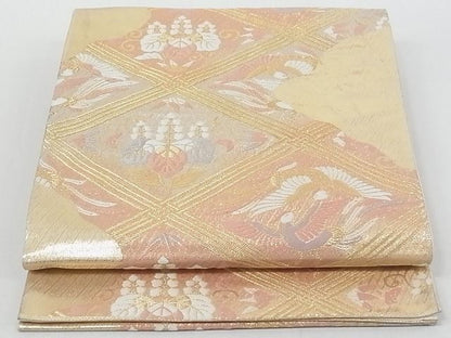 平和屋着物◎六通柄袋帯 花鳥菱文 金糸 正絹 逸品 AAAF6590Ast