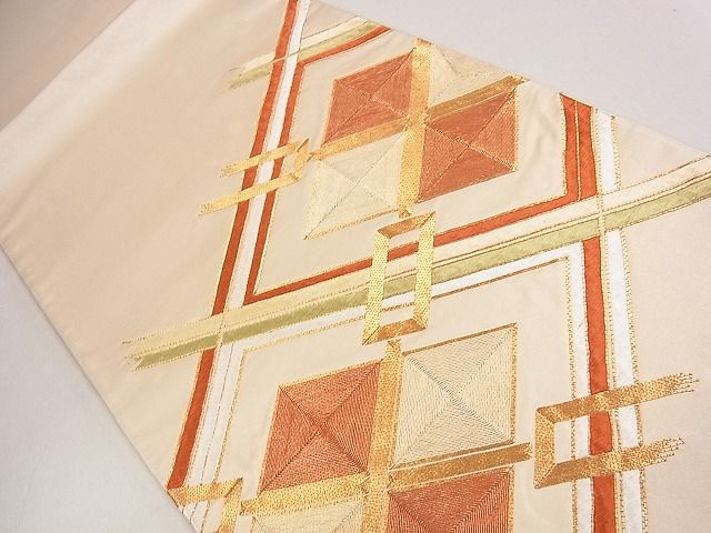 平和屋着物◎袋帯 総刺繍 駒刺繍 菱重ね文 逸品 CAAD0687eg