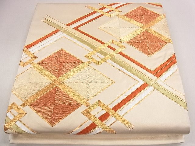 平和屋着物◎袋帯 総刺繍 駒刺繍 菱重ね文 逸品 CAAD0687eg