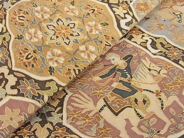 平和屋本店■極上　明綴れ　全通柄袋帯　オリエント花亀甲文　金糸　正絹　逸品　KAAA10436kk4