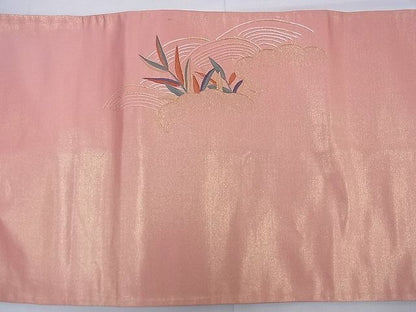 平和屋着物◎太鼓柄袋帯 総刺繍 渡橋青海波柳文 金糸 逸品 BAAD3196ph